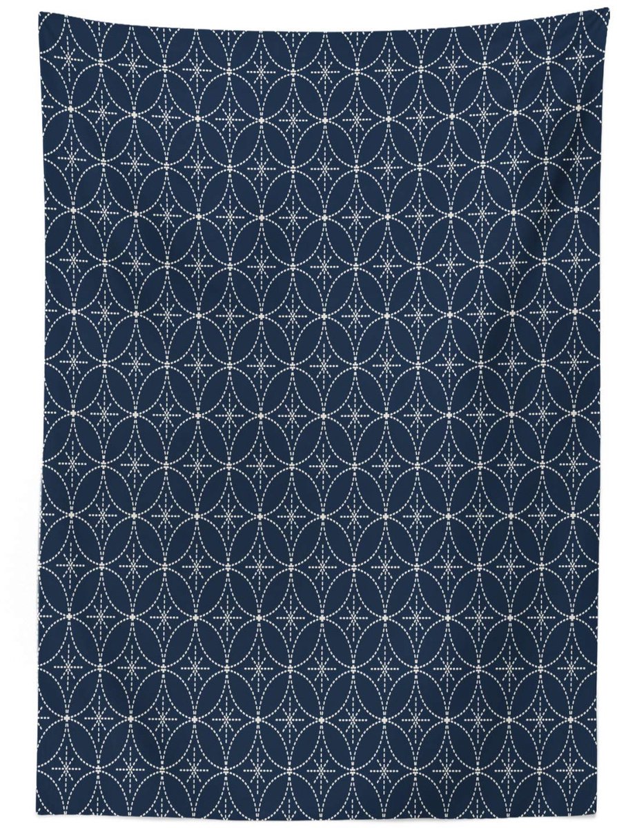 ABAKUHAUS Geometrisch Tafelkleed – 140 x 170 cm – Satijnmix, Donkerblauw Crème