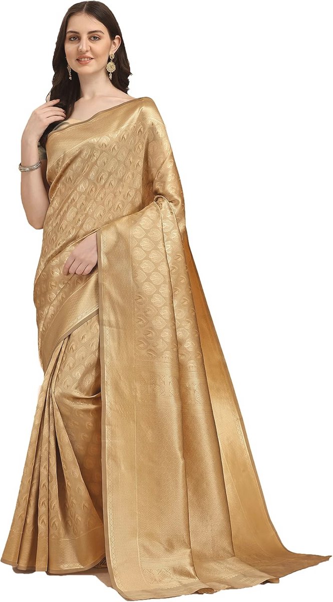 Vrouwen Kerala Banarasi Zijde Saree Met Zari Jacquard Werk
