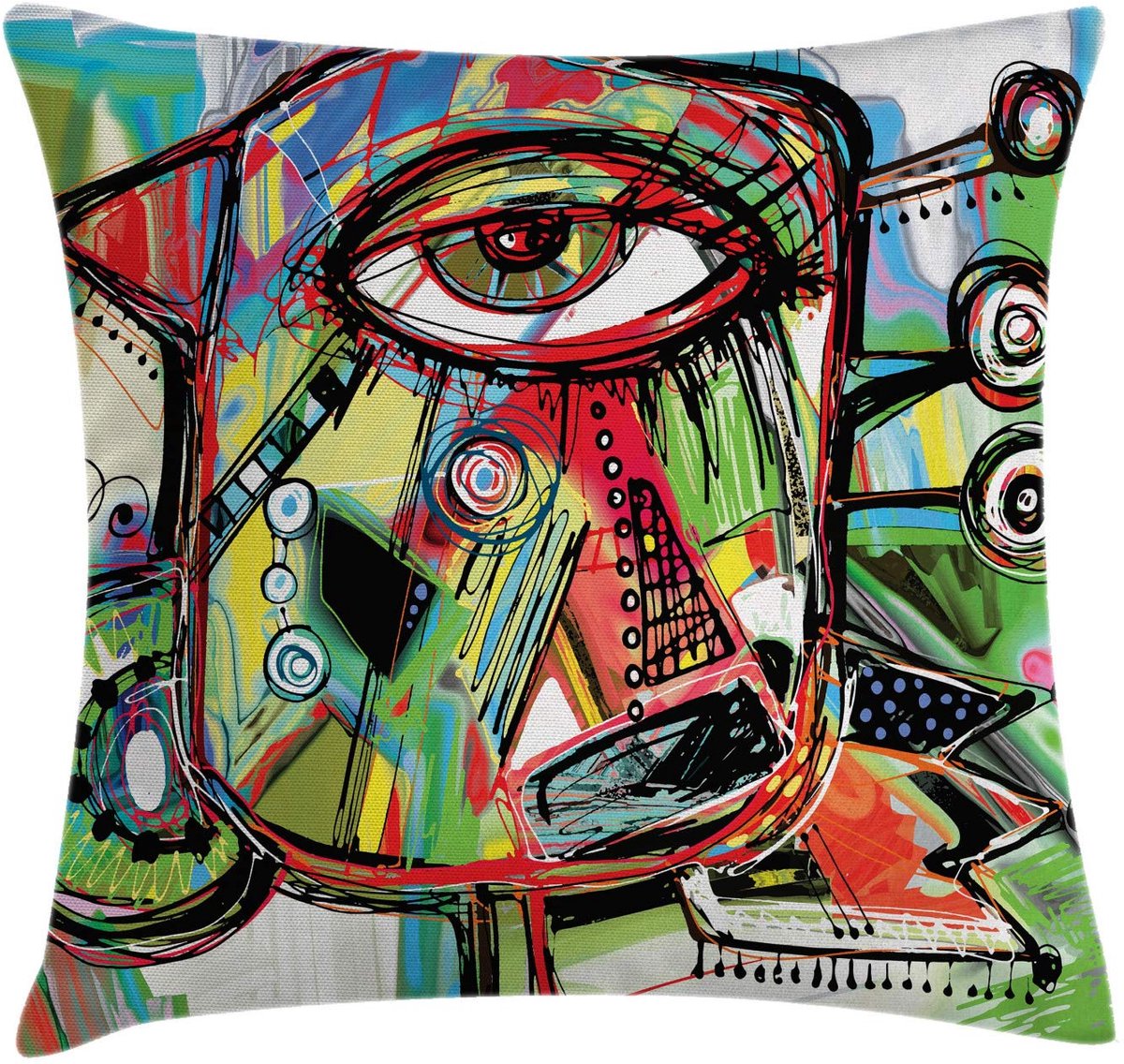 ABAKUHAUS kussenhoes 40x40 cm – retro-doodle-vogels, dubbelzijdig, rits Mehrfarbig