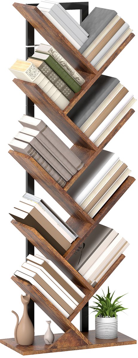 HOMCOM Boekenkast Spaanplaat, staal 50L x 24B x 136H cm Rustiek bruin