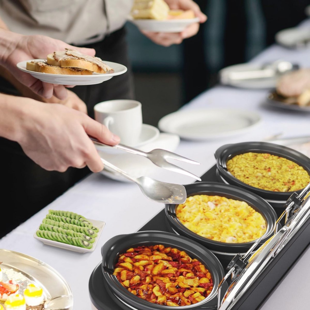 Drievoudige Slowcooker Zwart met Drievoudige Compartmenten - afbeelding 2