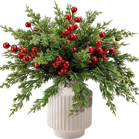 20 stuks kunstkerstbessen, kunstmatige dennentakken, bessenappels, voor de decoratie van kersttafels, kerstfeesten, kerstdecoratie