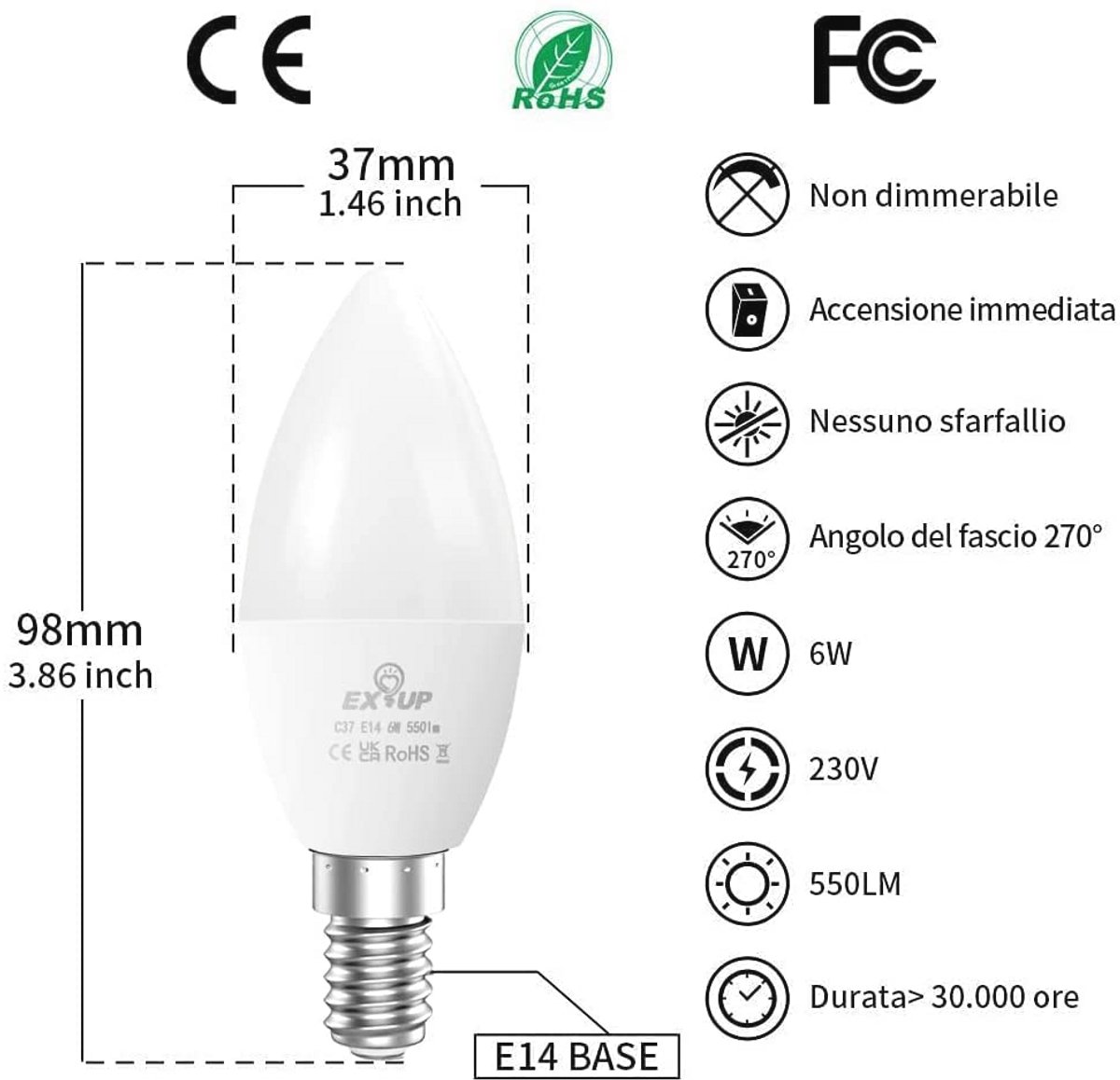 E14 LED-lamp 6W Natuurlijk Wit Licht - Energiezuinig, 550 Lumen, 6 Stuks