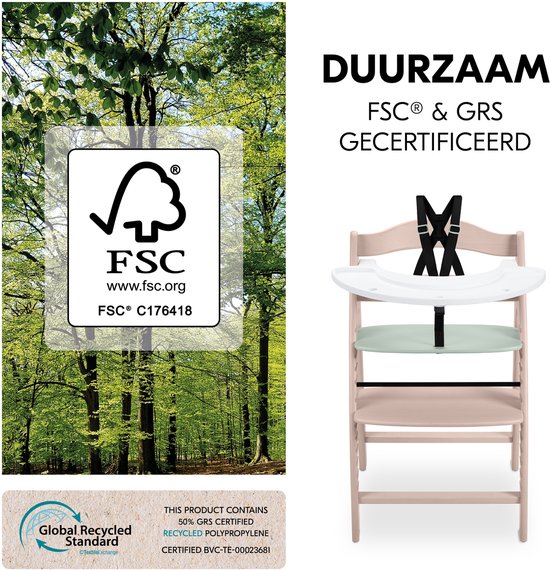 hauck kinderstoel set Arketa N Play - houten kinderstoel met speelblad - FSC®-gecertificeerd beukenhout - Whitewashed Mint van Merkloos — afbeelding 3