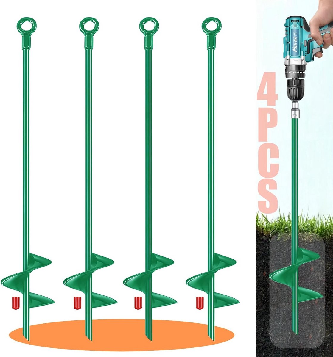Vloerankerset voor buiten - 4-delige set grondankers voor schommels, tenten en tuinhuisjes - 45,7 cm