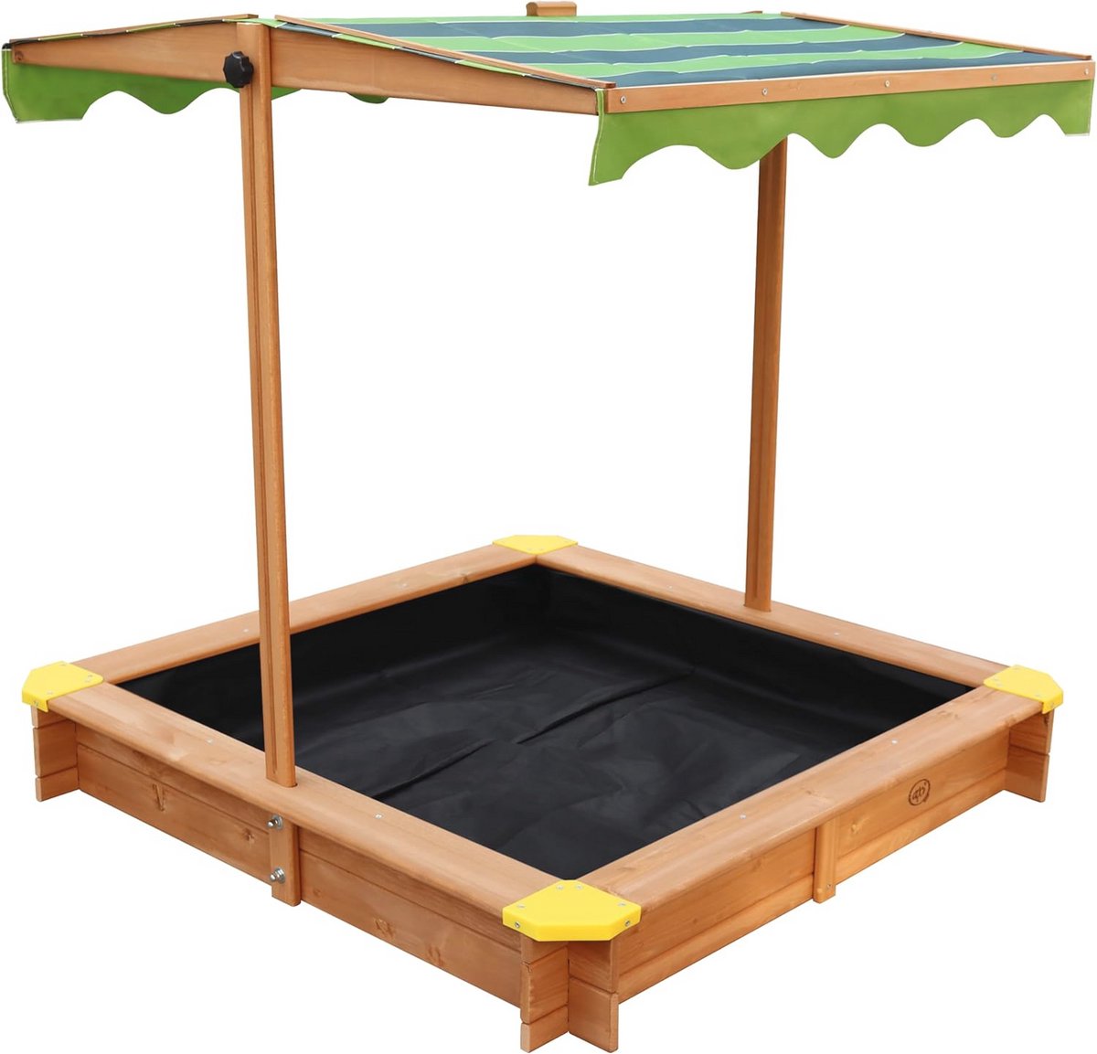 Houten Zandbak met Verstelbaar Dak | Zandbak voor Kinderen incl. Bodemdoek en Beschermhoes in Bruin & Groen | 118 x 118 cm