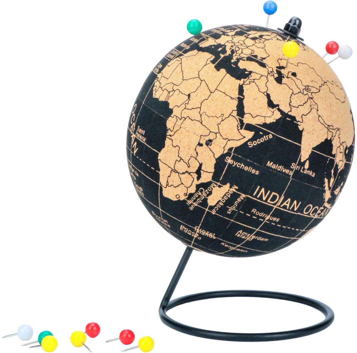 IMPERATORIS® Globe - Educatieve Wereldbol - Nauwkeurige Tijdzone voor Kinderen Leren - Aardrijkskunde Decor voor Klaslokaal en Huis - Natuurlijke kurk met 12 pinnen - 14 cm