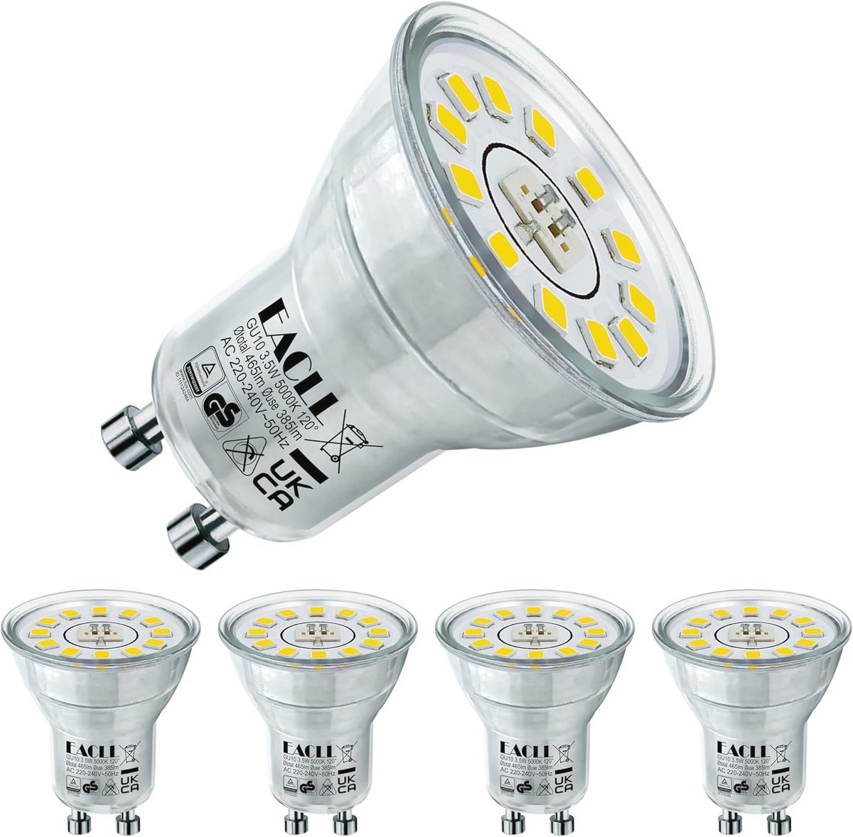 Mini GU10 LED Lampen 3,5 Watt - 4-Pack Daglicht Wit Vervangt 50W Halogeen