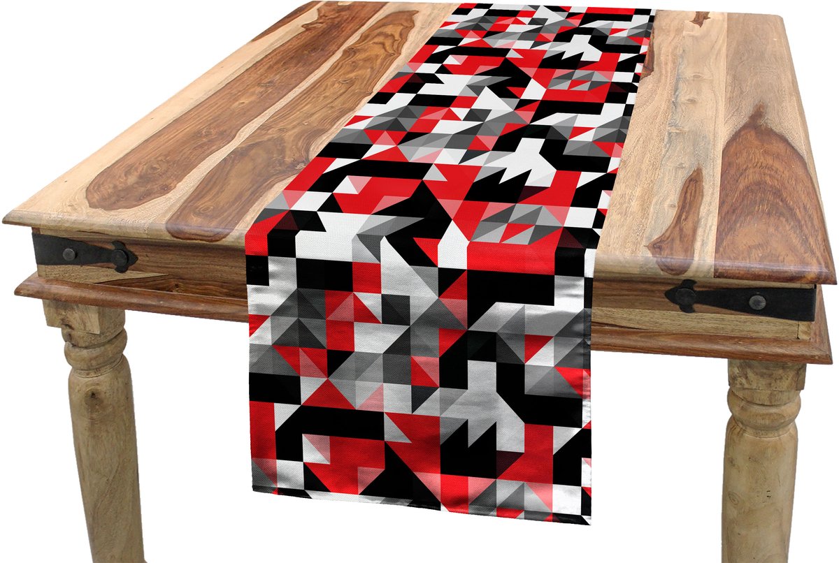 ABAKUHAUS Tafelloper – Halve Driehoeken – 40x180 cm – Donkergrijs/Wit