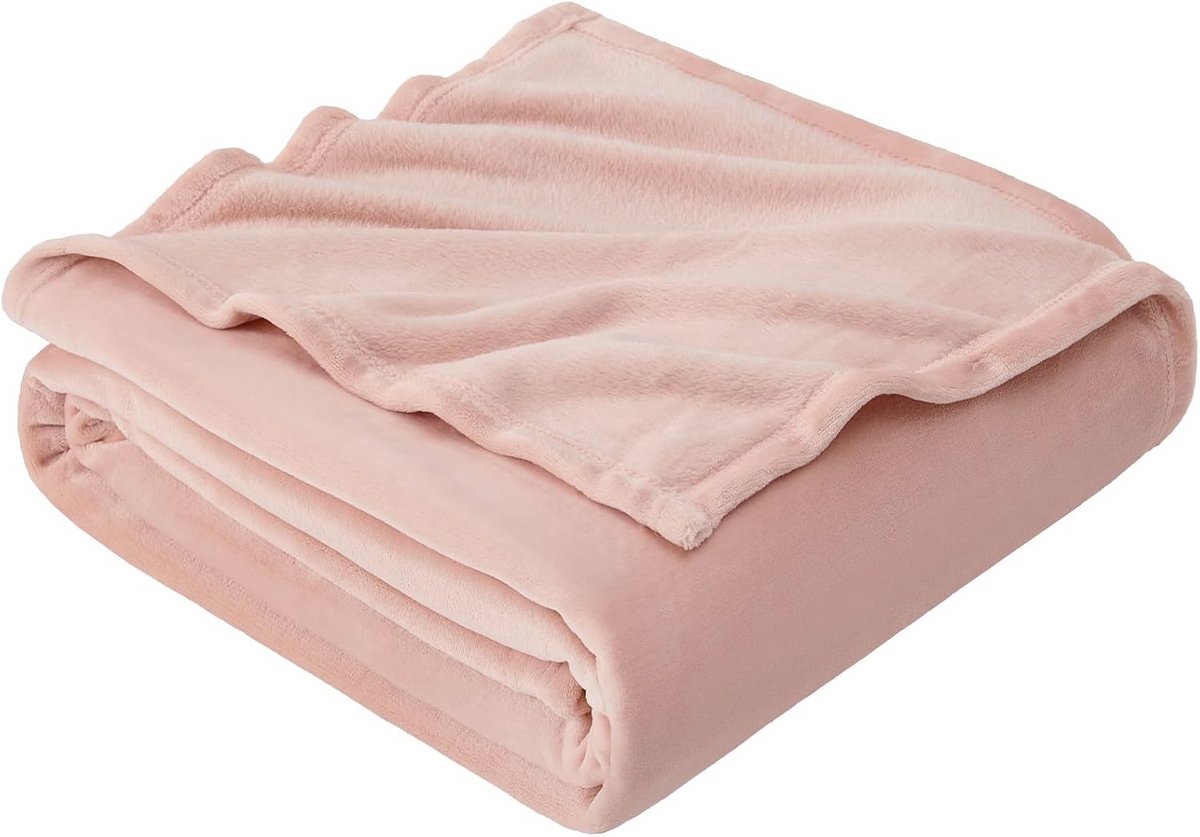 Pluizige Fleece Knuffeldeken 130x165 – Zachte Warme Deken voor Bank en Couch, Grijs Roze