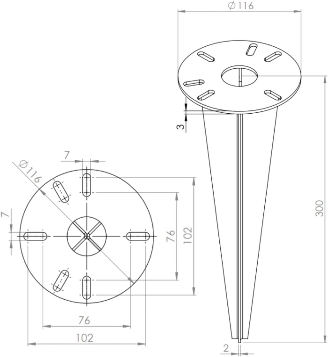 Grondanker voor tuinen - Ø 116 x 300 mm met kabeldoorvoer - Gegalvaniseerd staal