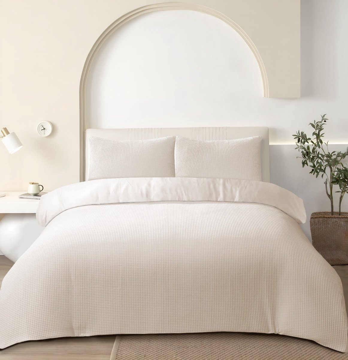 Beau Maison Wafel Dekbedovertrek Creme 140x200/220 cm + 1 kussensloop