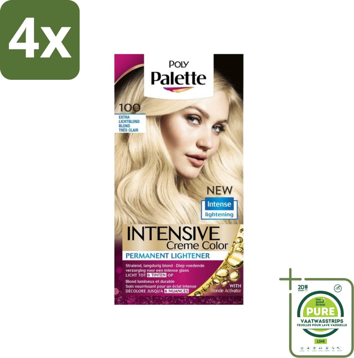 Poly Palette – Haarverf – 100 Extra Licht Blond – 115 ml - Voordeelverpakking - 4 stuks - Haarverf - Blonde haar
