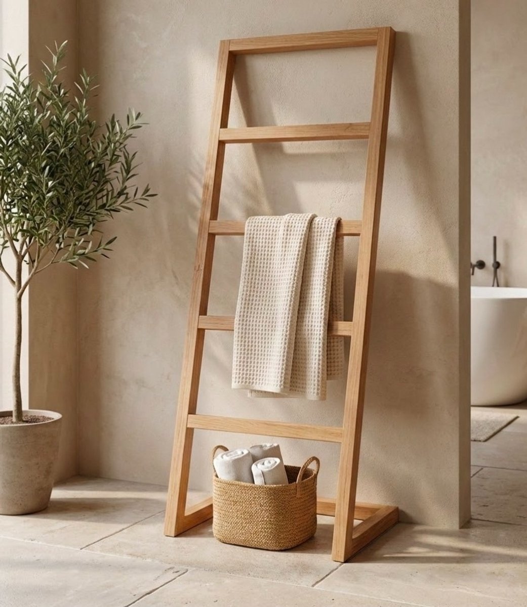 Teakea - Staand handdoekenrek massief teak 50 x 35 x 110 cm