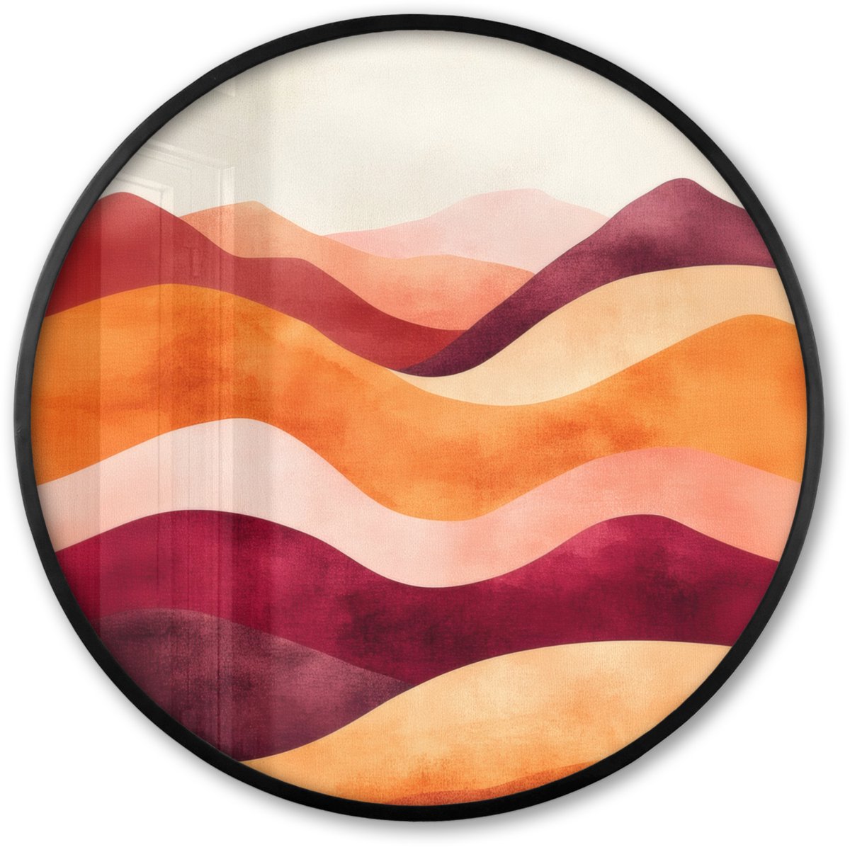 FrameYourWall Poster in lijst Rond - Fotolijst 60x60 cm - Posters - Abstract - Landschap - Golven - Ronde posterlijst zwart - Decoratie - Wanddecoratie woonkamer - Muurdecoratie slaapkamer