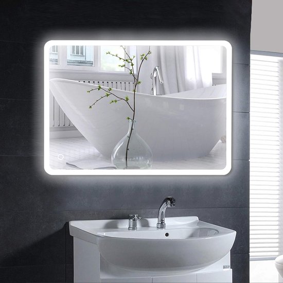 Badkamerspiegel Met Verlichting, Badkamer Spiegel met LED Verlichting, Badkamer Spiegel Met Led, Koelwit, Touch Sensor, IP67, 22W (Anti-condens, 90 * 70 cm