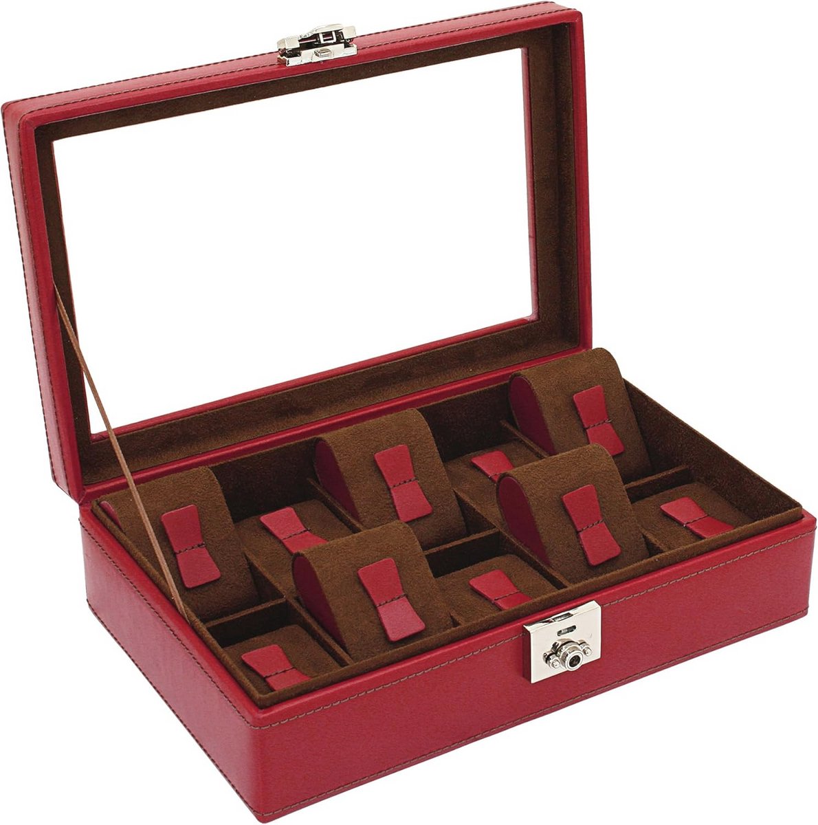 Slotbare horlogekoffer voor 10 horloges met glazen deksel en velours voering