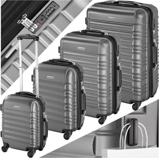 tectake® Ensemble de valises 4 pièces - Valises en ABS avec coque rigide - Valise légère avec serrure à combinaison TSA - Ensemble de bagages avec bagages enregistrés Grande valise (106L, 72L et 45L) et valise à main (25L) - Gris