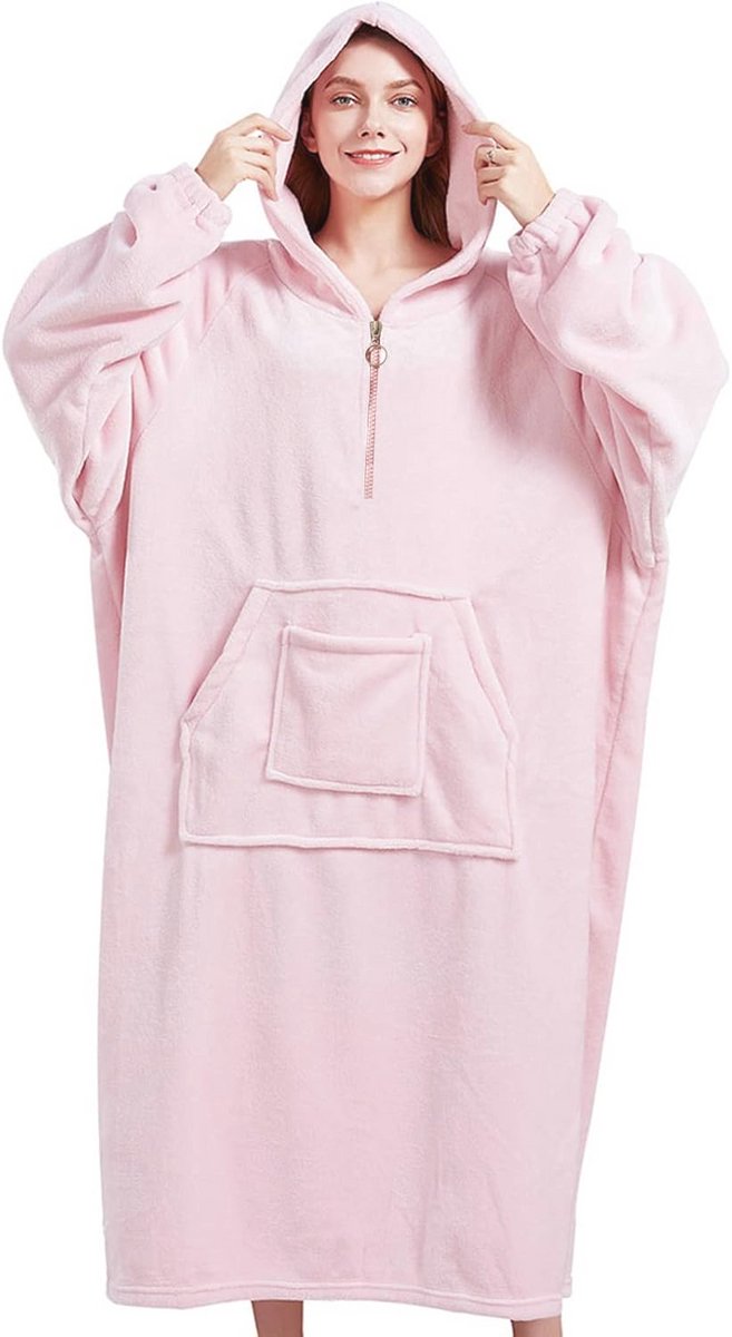 Draagbare Sherpa Deken Hoodie - Ultra Zacht en Warm, One Size, Roze