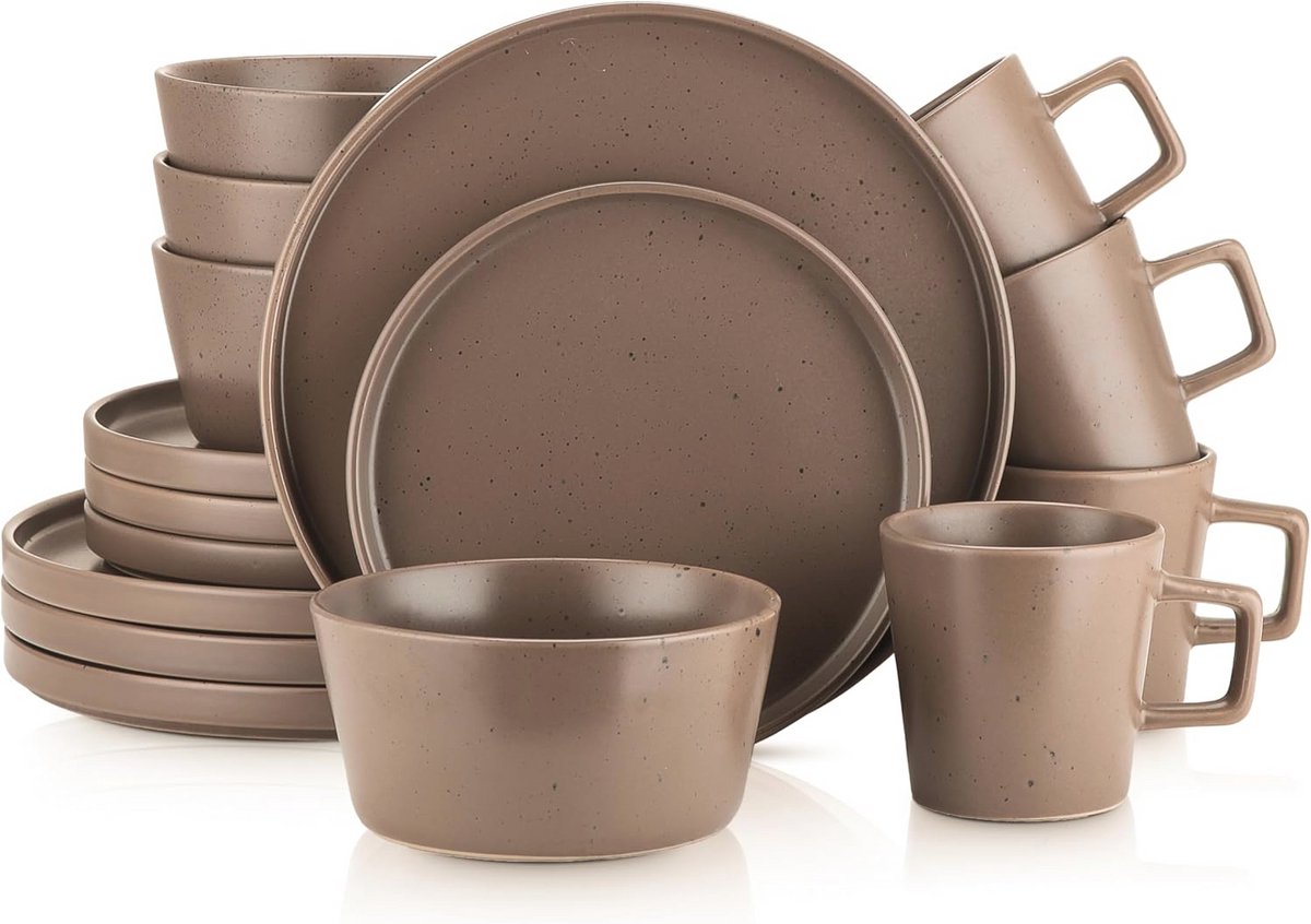 Modern Matte Brown Dinnerware Set for 4
