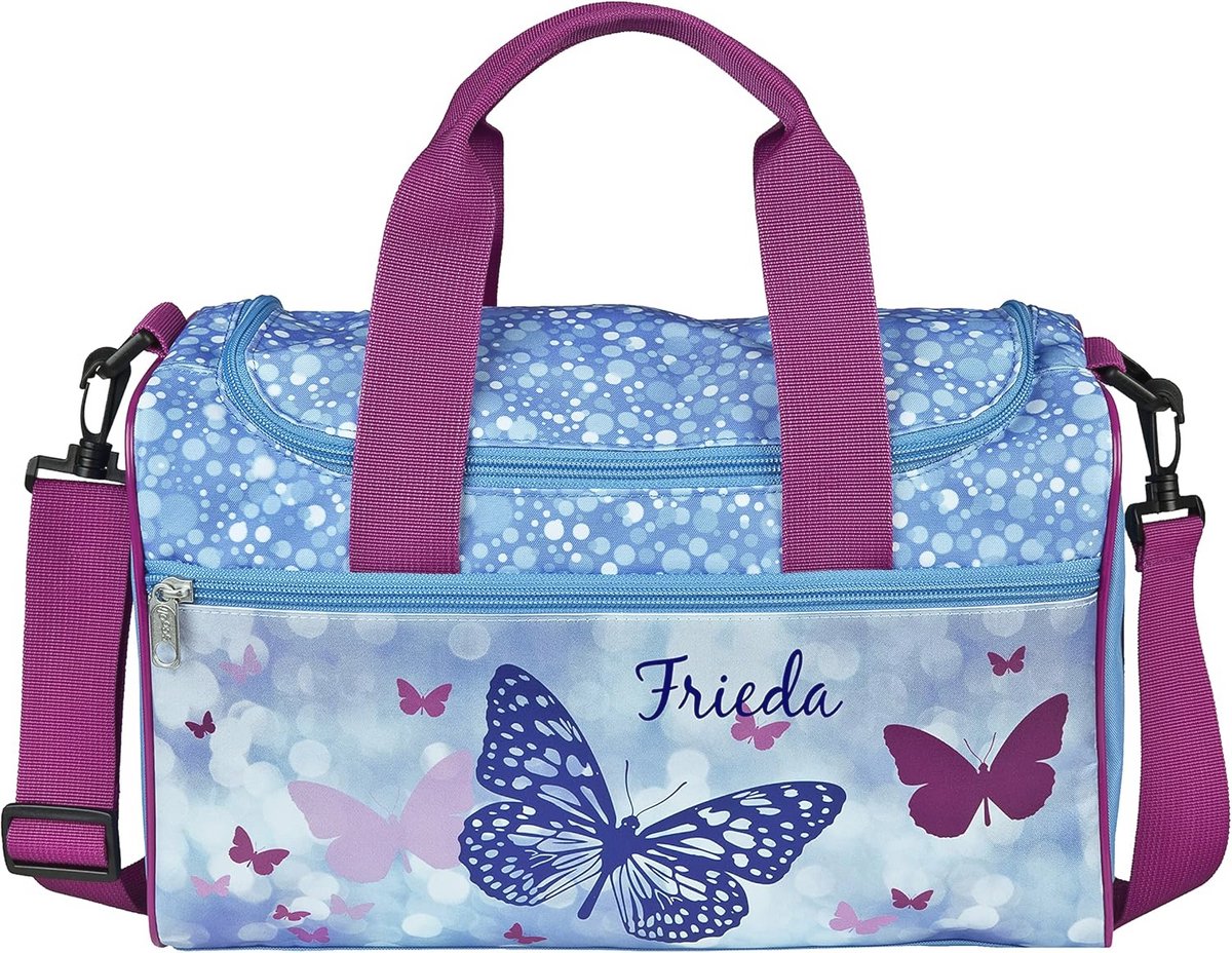 Gepersonaliseerde kleine sporttas voor kinderen - vlinder motief - lichtblauw - 8 liter