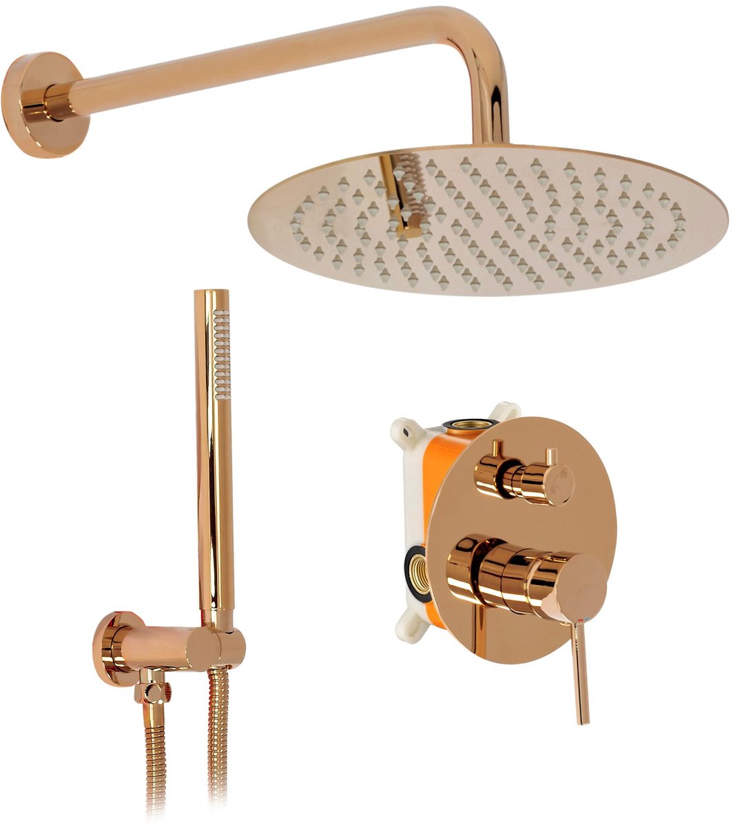 Rea Lungo +Box - Inbouwdoucheset - Roze Goud - 36X16X36Cm