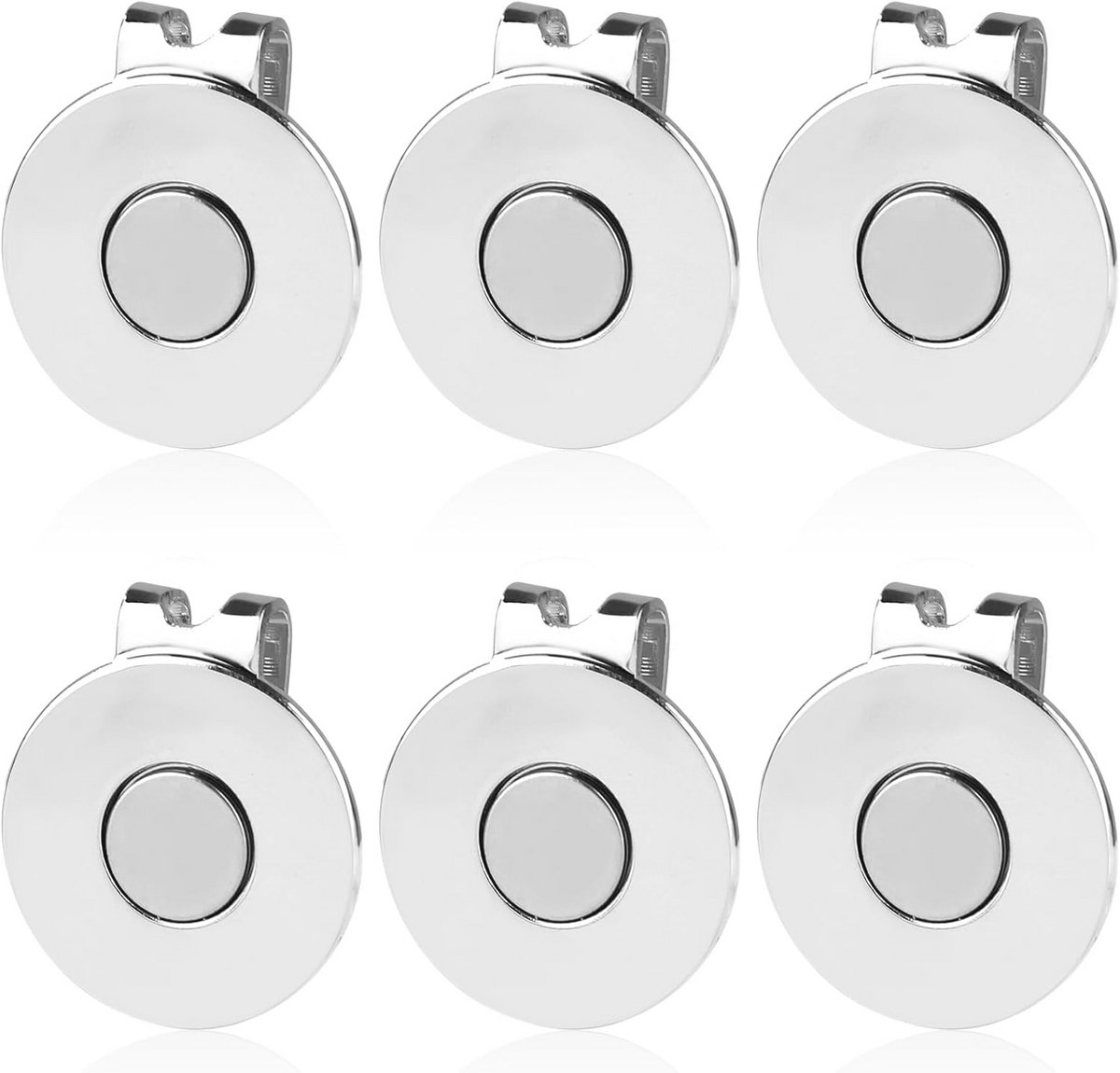 Golfbal Markeringsclips - Set van 6 Sterke Magnetische Hoedclips voor Golfaccessoires - Zilver