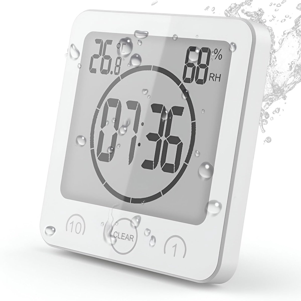 Ynkkvre - Douchetimer Waterdicht -Lcd digitale Douchewekker- Douche Wandklok- Luchtvochtigheid Temperatuur Digitale Klok- Countdown Timer voor Douche Keuken