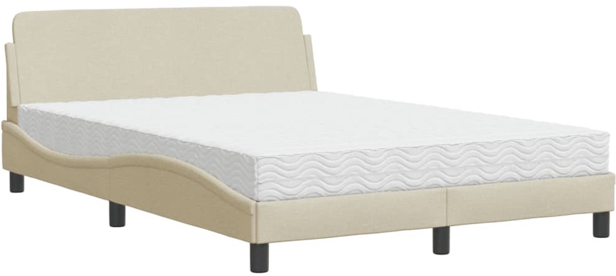 Tweepersoonsbed | Dubbelbed | Volwassenenbed | Bed met matras "Dover" stof crèmekleurig 140x190 cm