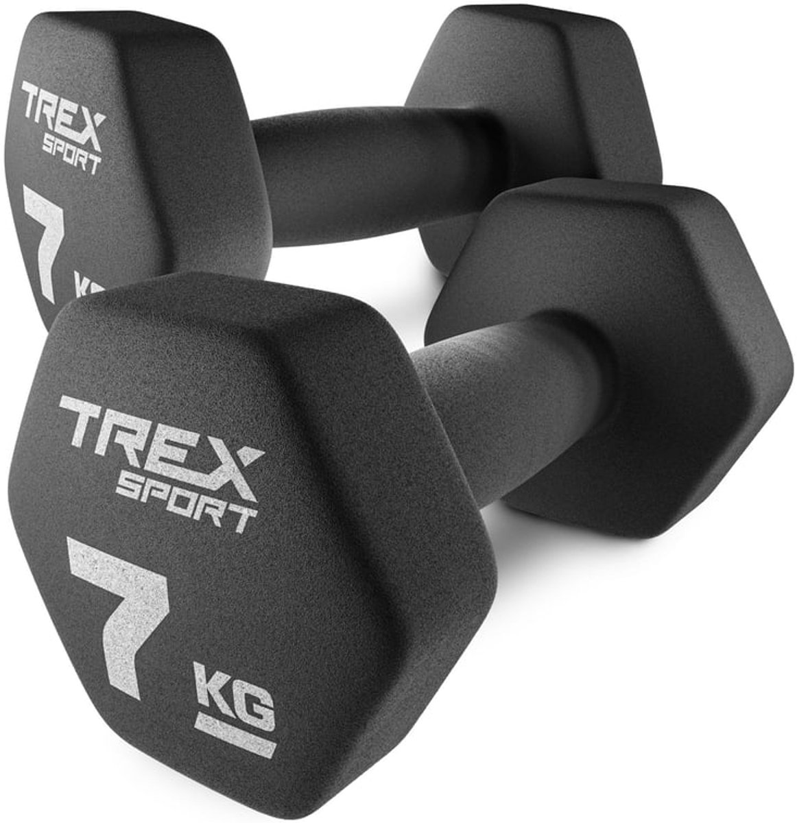 Trex Sport TX-070VD – Dumbells – Fitness Gewichten Set – Vinyl Coating – Zeshoekige Halters – Voor Thuisgym & Aerobics – 2 x 7 kg – Totaal 14 kg