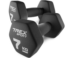 Trex Sport TX-070VD – Dumbells – Fitness Gewichten Set – Vinyl Coating – Zeshoekige Halters – Voor Thuisgym & Aerobics – 2 x 7 kg – Totaal 14 kg