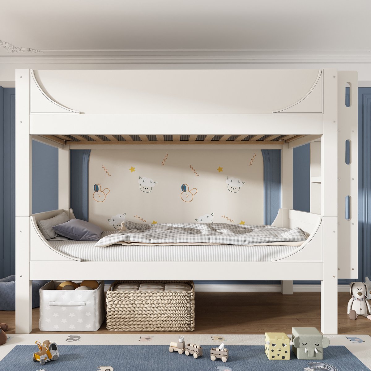 Merax Stapelbed 90x200 cm - met flexibel te plaatsen ladder - slee-vormig - één bed wordt twee eenpersoonsbedden - wit - zonder matras