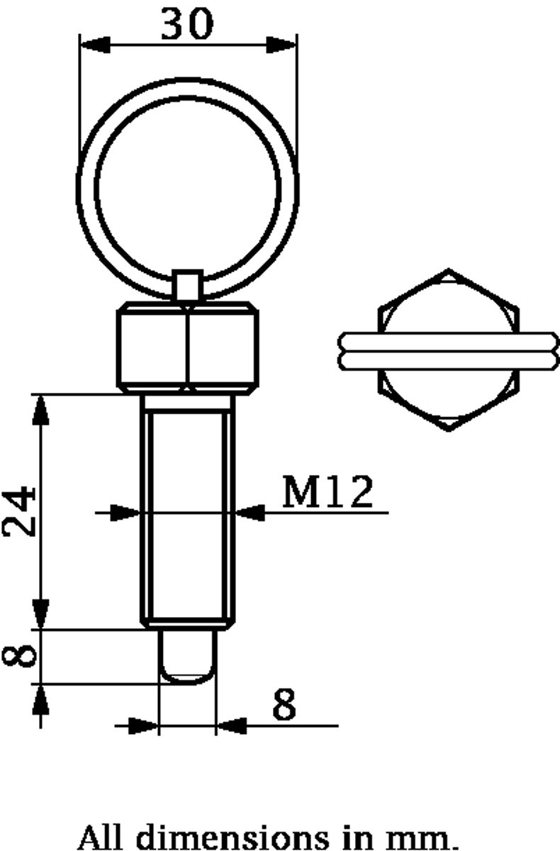 Veerbelaste ringtrekker M12 met 8 mm-pen