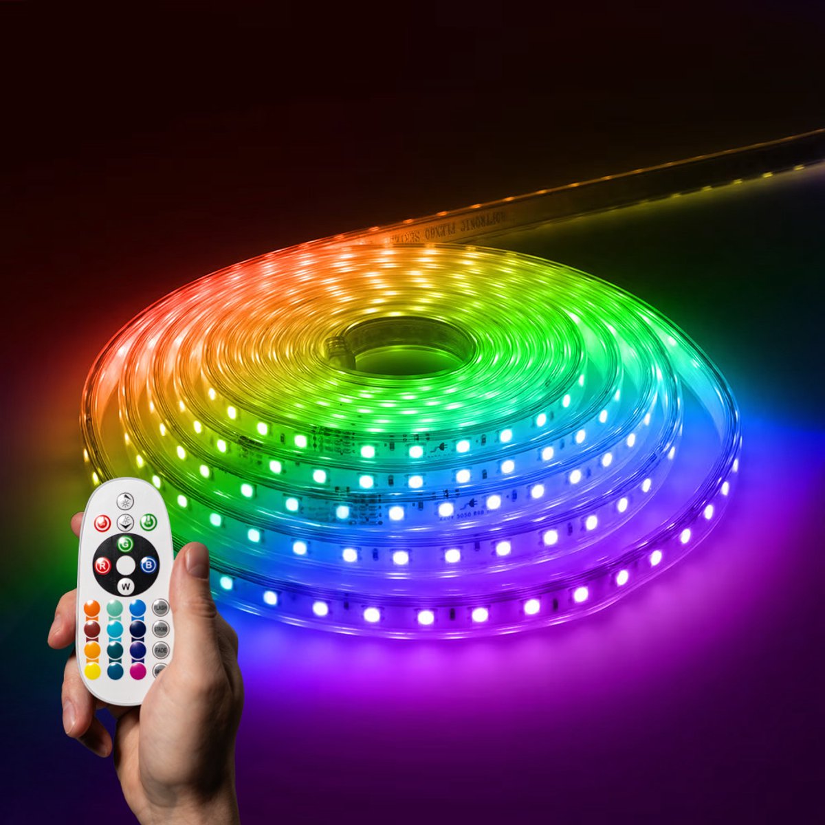 HOFTRONIC Flex60 RGB Dimbare LED Strip 10 meter - 20.000 branduren - Buiten & Binnen - 60 LEDs/m - 80 Watt 2600lm - IP65 waterdicht - Inkortbaar per meter Wit
