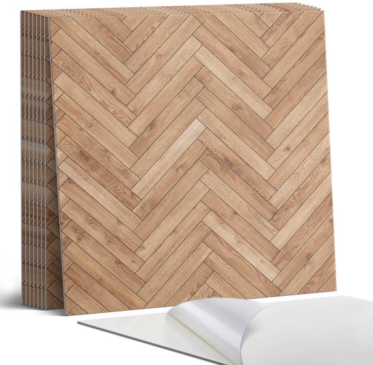 Coloray Plaktegels - Visgraatpatroon Portugese Tegels - 30 cm x 30 cm - Bruin Plaktegels - 9 stuks - Vierkant PVC Tegels - Plaktegels Keuken - Zelfklevende Vloertegels - Vinyltegels Vloer Zelfklevend - Zelfklevende Tegels