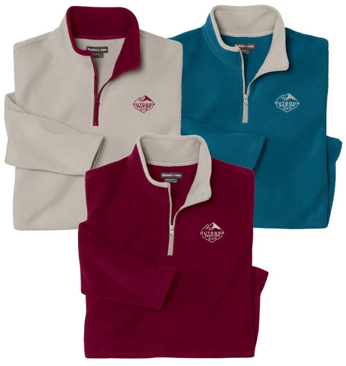 ATLAS FOR MEN - Set van 3 microfleece truien met rits - Heren - Verkrijgbaar in grote maten - 4XL
