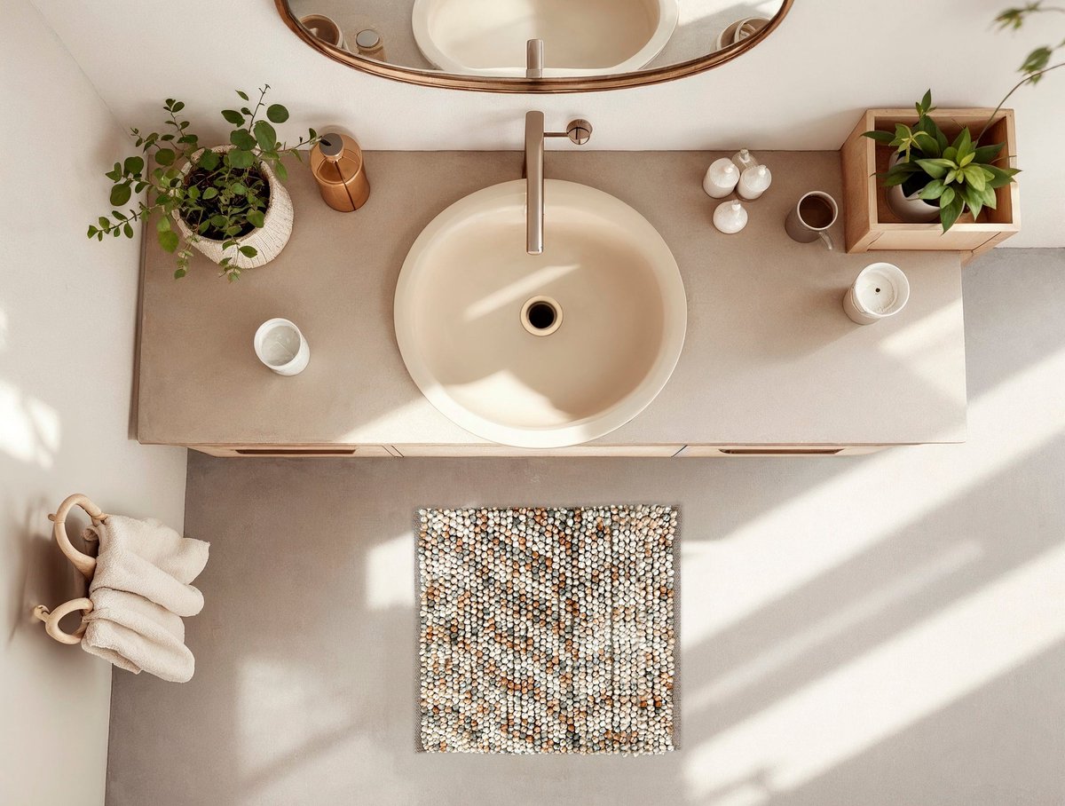 Zohome Badmat Zola - Forest Sand - Badkamermat - Bidetmat - Badmat Antislip - 50% Katoen 50% Polyester - 60x60 cm
