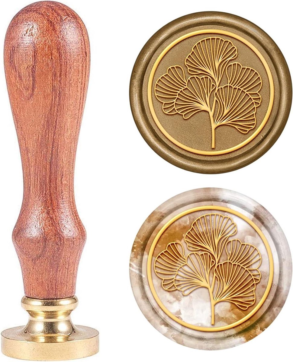 CSGoods - Waxstempel Ginkgo-blad retro hout 25 mm afneembaar messing afdichting