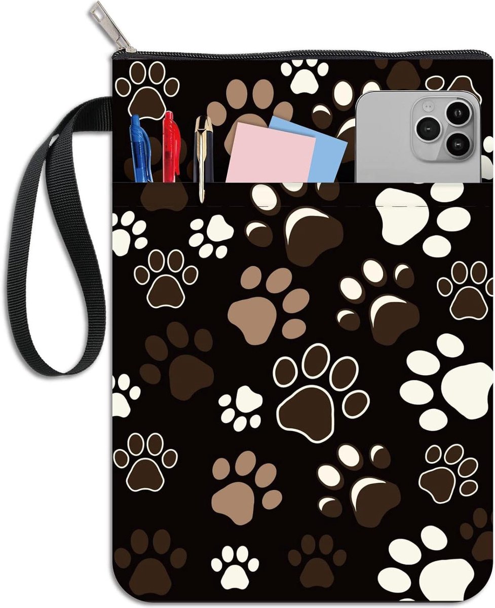 CSGoods - Boek Cover met Poot Print en Rits - Waterdichte Tas - Zwarte Bescherming - Draagbare Touw - Dubbelzijdige Cover voor Boeken - Hardcover - Notebook - Bijbel - Dagboek - Leerboek