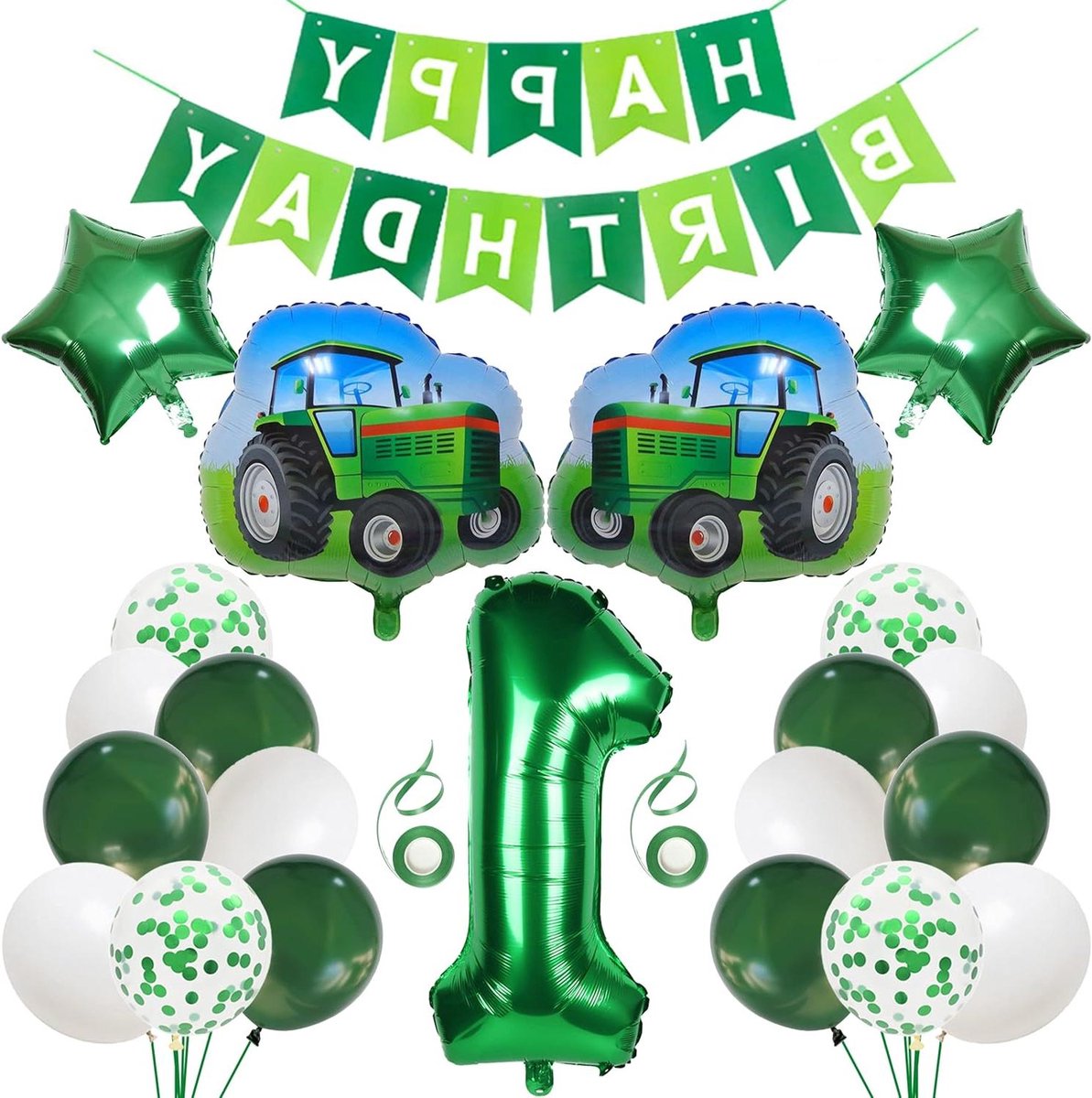 CSGoods - Tractor thema decoratie voor 1e verjaardag feest - jongen - ballon slinger - gelukkige verjaardag
