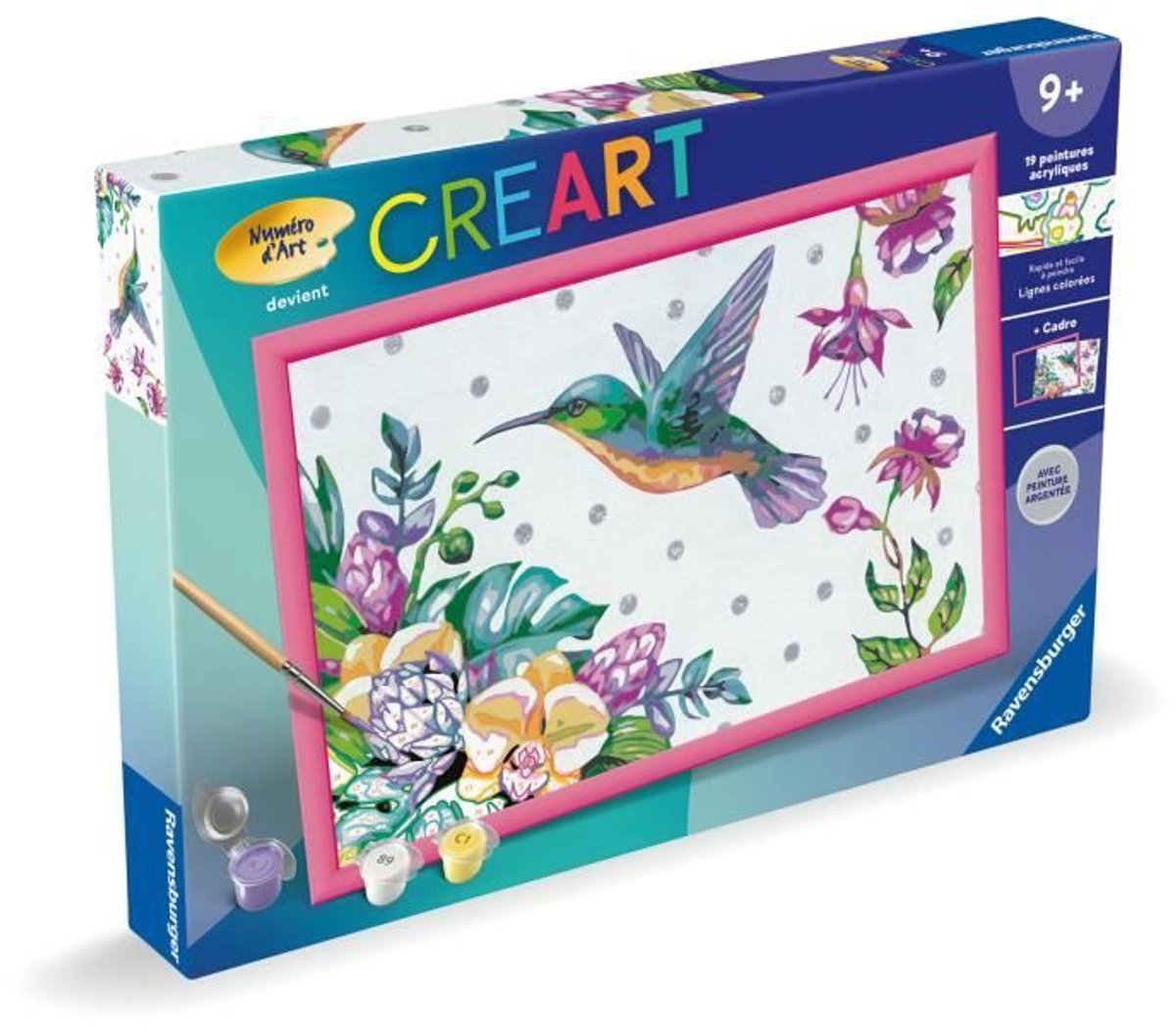 CreArt Kids 31x21cm Kolibrie en Exotische Bloemen, Schilderen op Nummer Kit, Leeftijd 7+, 25851, Ravensburger