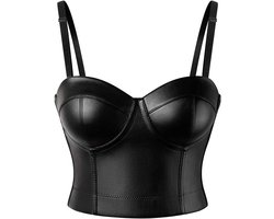 Gothic Steampunk Corset Vrouwen Vintage Faux Leer Bustier Top Zwart