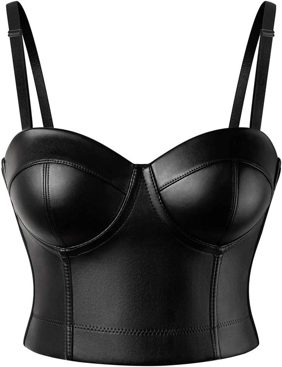 Gothic Steampunk Corset Vrouwen Vintage Faux Leer Bustier Top Zwart