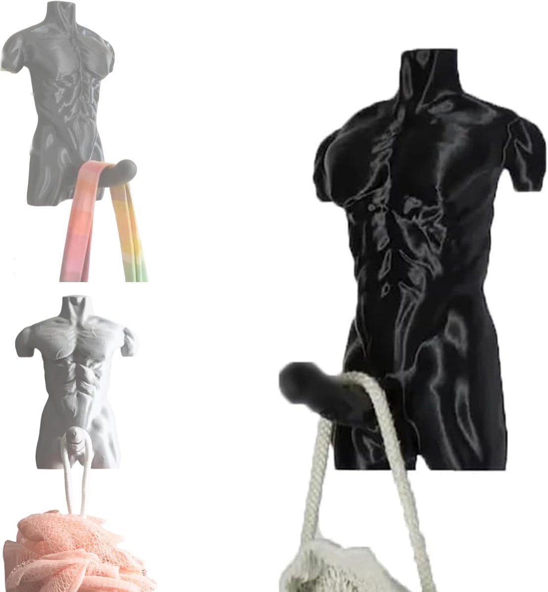 Ynkkvre - Handdoekhaakjes - Wandhaak - Muurhaak - Handdoekhouder - Ophanghaken - 3D Spiermodel Design - Met Lijm of Schroeven te Monteren - Max. 1,5 kg Draagkracht - Geschikt voor Badkamer & Gym - Cadeau voor Sportliefhebbers - Zwart