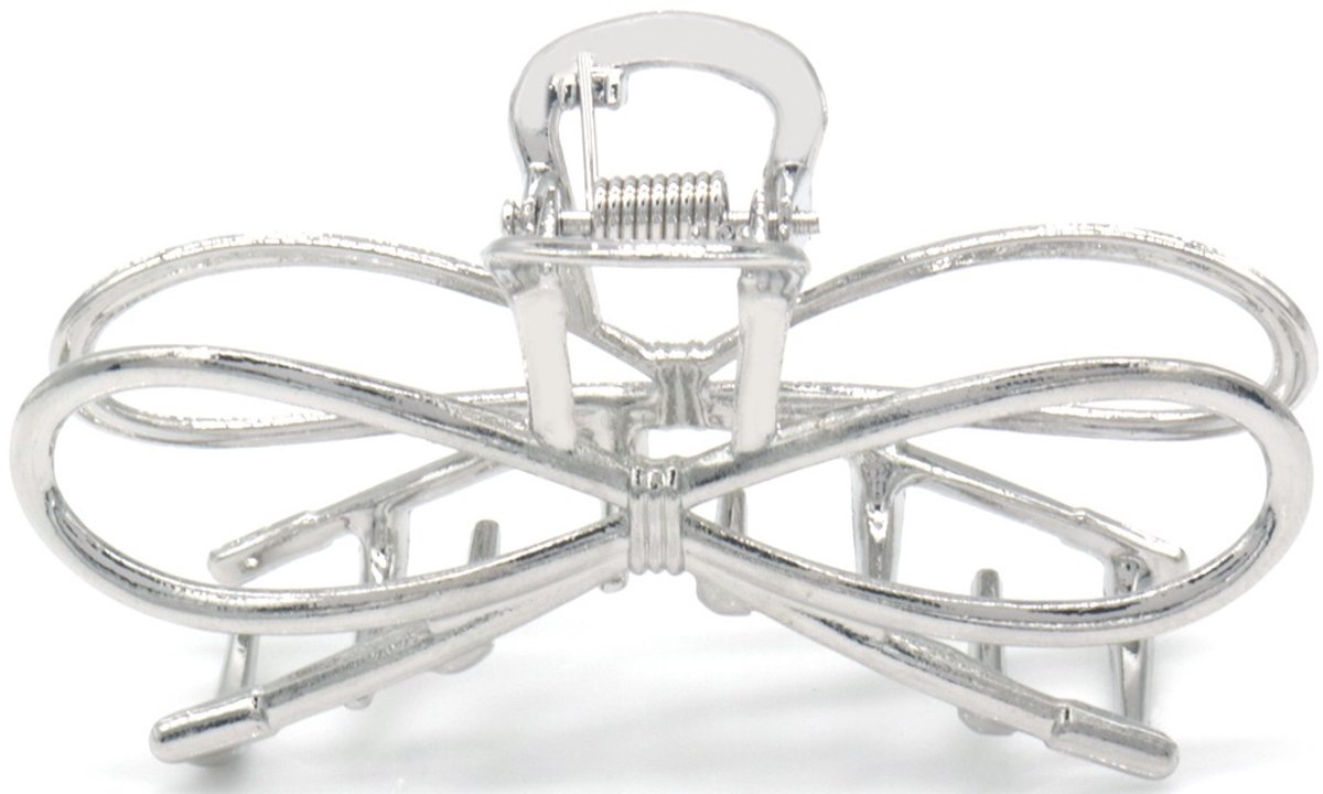 Haarklem - metaal - strik - 7,5 cm - zilverkleurig