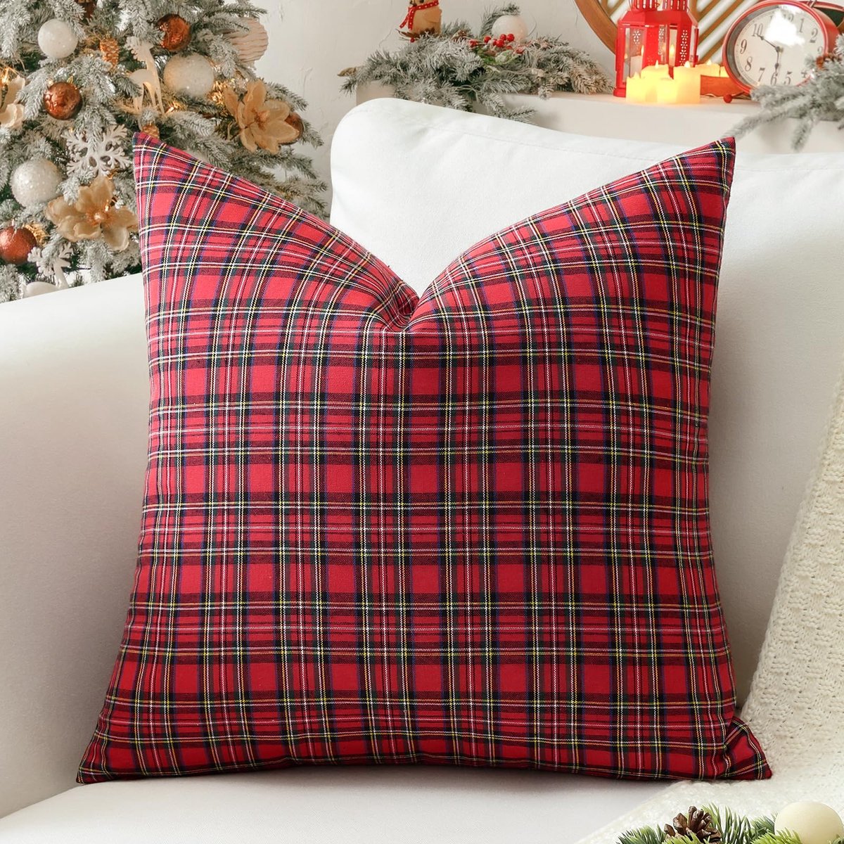 Unyqoos Stijlvolle geruite kussenhoes van 60x60 cm voor gezellige woondecoratie rood