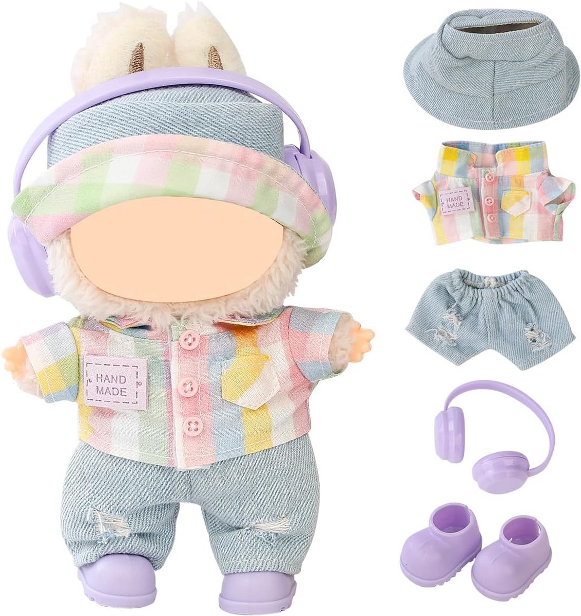 Kleding Set voor Pop van 17 cm - Accessoireset met Hoed en Outfit voor Pluchen Speelgoed