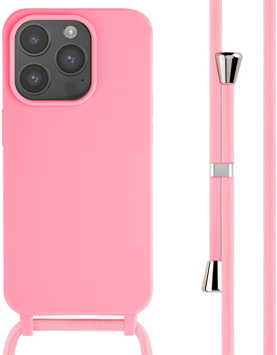 imoshion Hoesje - Geschikt voor Apple iPhone 15 Pro - Siliconen hoesje met koord - Roze