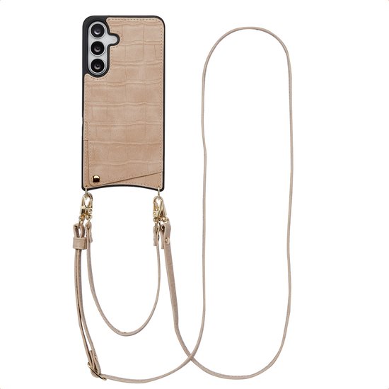 Arrière beige croco avec porte-cartes et cordon.