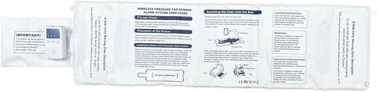 Draadloos Bed Alarm Systeem voor Ouderen | Veiligheidsalarm en Valpreventie met Waterdichte Sensor Pad